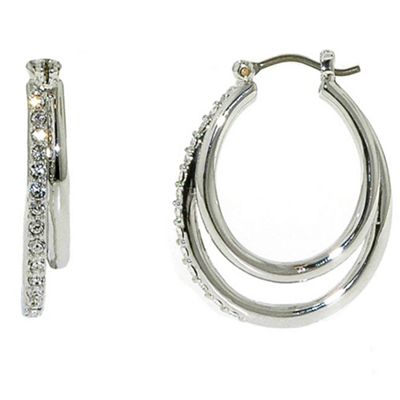 Rhodium & swarovski crystal double hoop earrings